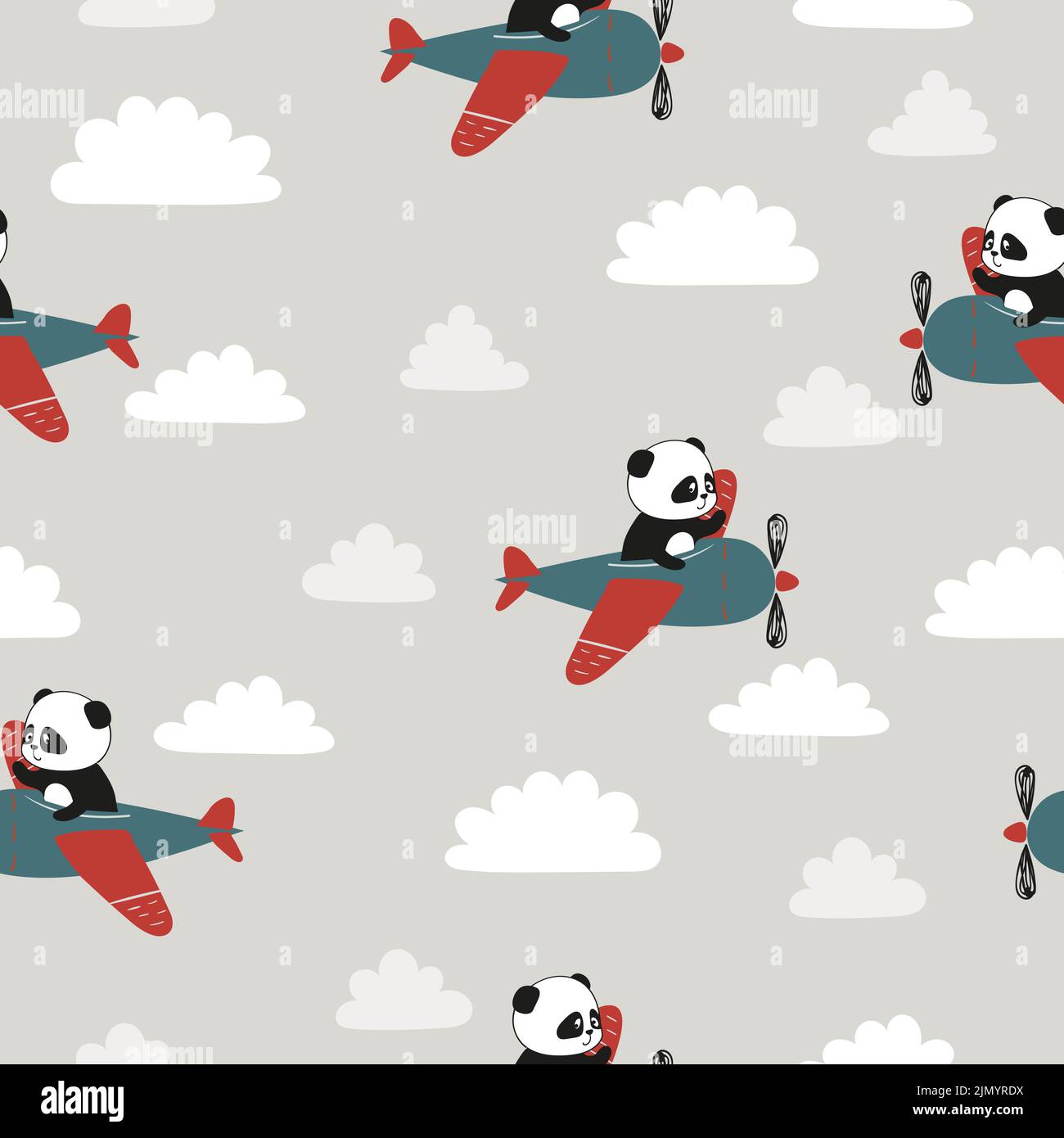 Seamless pattern with cute panda bears on planes. Baby print with ...