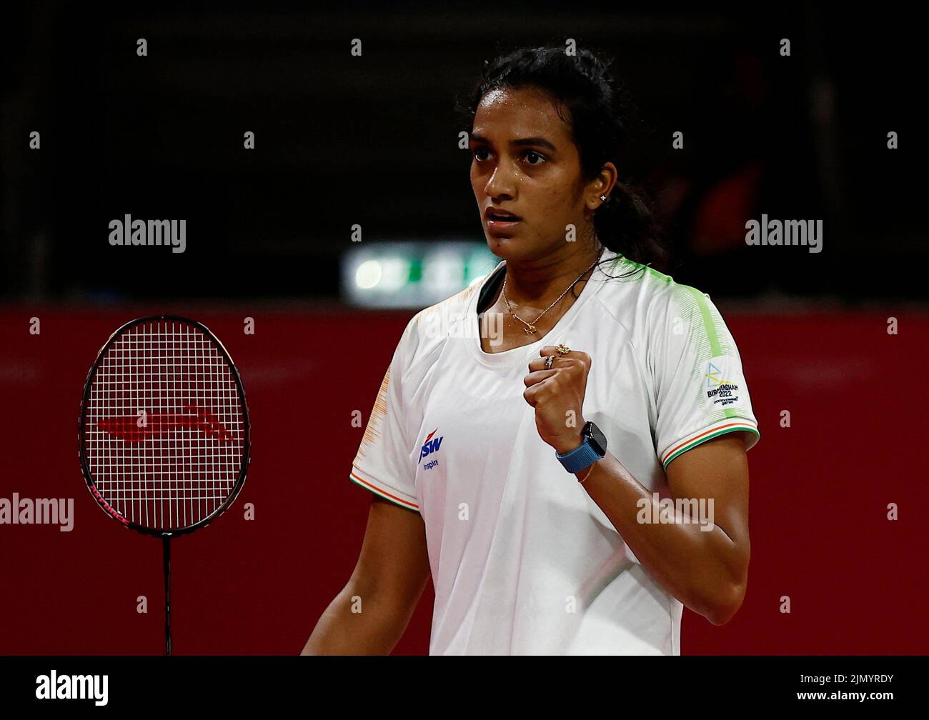 Commonwealth Games - Badminton - Women's Singles - Gold Medal Match -The NEC Hall 5, Birmingham, Britain - August 8, 2022 India's Venkata Sindhu Pusarla reacts during the final REUTERS/Jason Cairnduff Stock Photo
