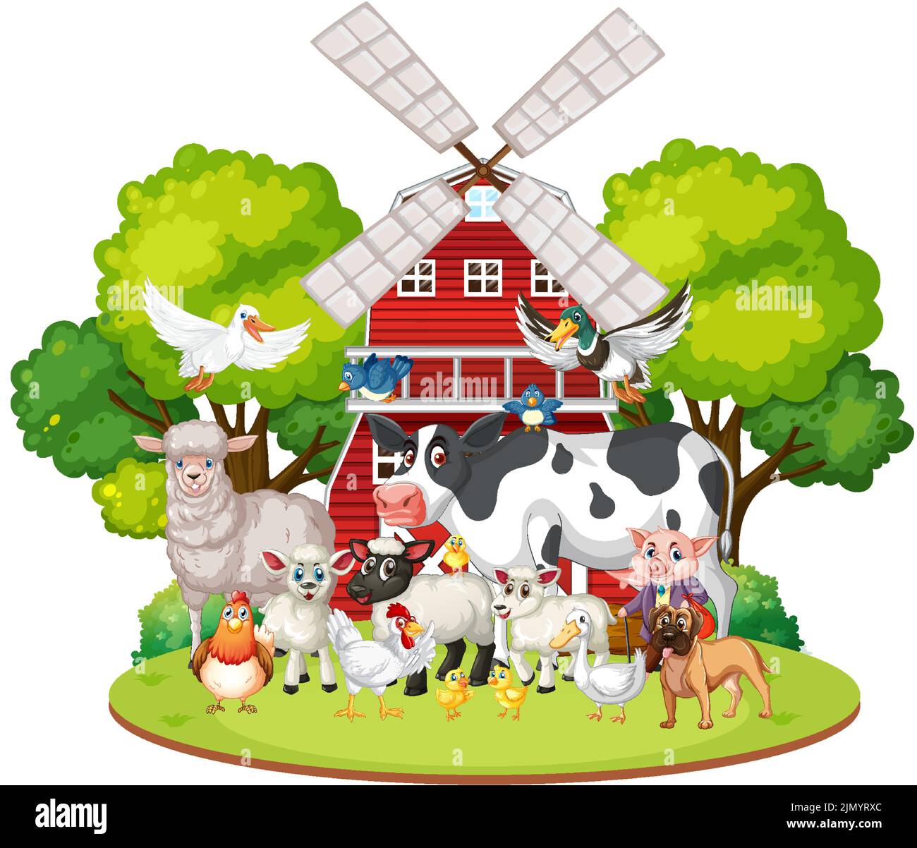 Farming theme with many animals illustration Stock Vector