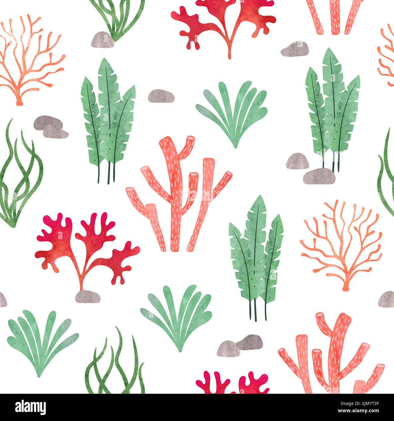 Seamless sea pattern with corals and seaweeds. Underwater algae. Vector ...