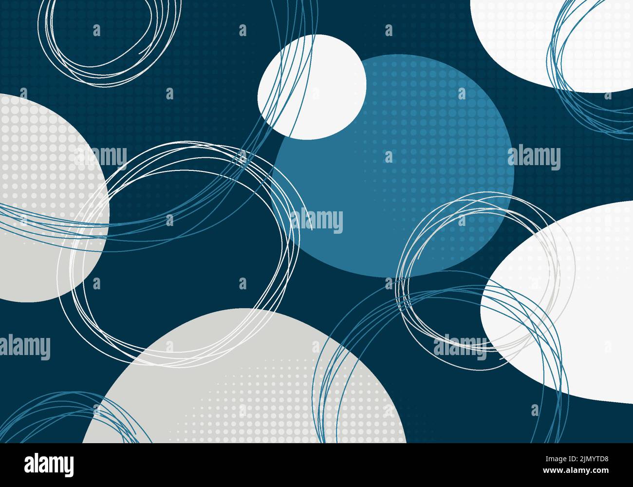 Abstract blue and white harmony circle style with dots halftone pattern. Overlapping artwork with hand drawing background. Vector Stock Vector