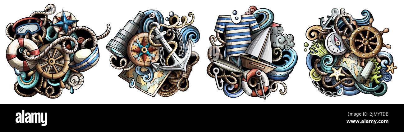 Nautical cartoon vector doodle designs set Stock Vector Image & Art - Alamy