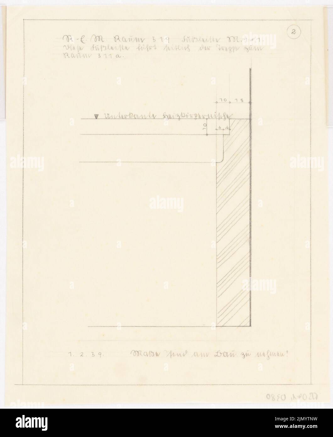 Böhmer Franz (1907-1943), Reich Ministry of Nutrition and Agriculture in Berlin-Mitte (01.02.1939): Baseboard in room 319: Detail 1: 1. Pencil on transparent, 29.6 x 24.1 cm (including scan edges) Stock Photo