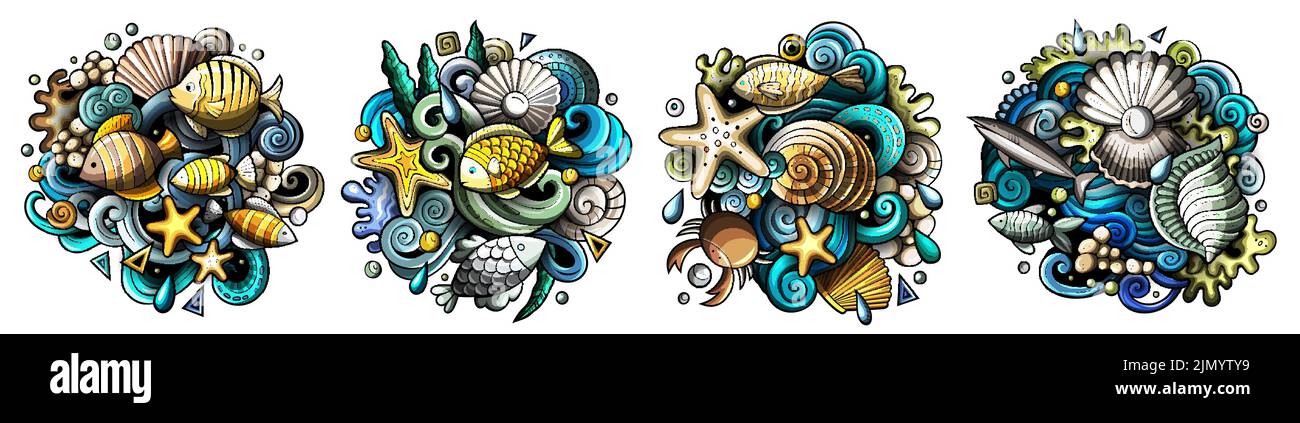 Underwater life cartoon vector doodle designs set Stock Vector Image ...