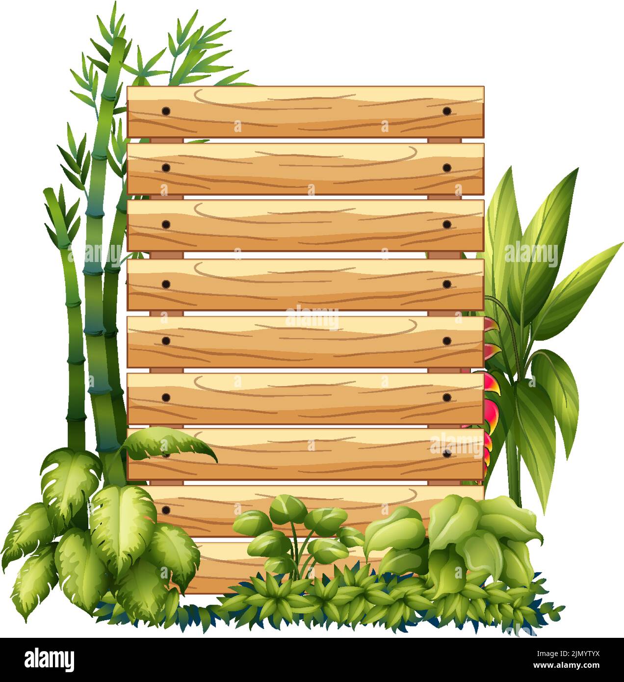 Wooden board template with nature leaves illustration Stock Vector ...