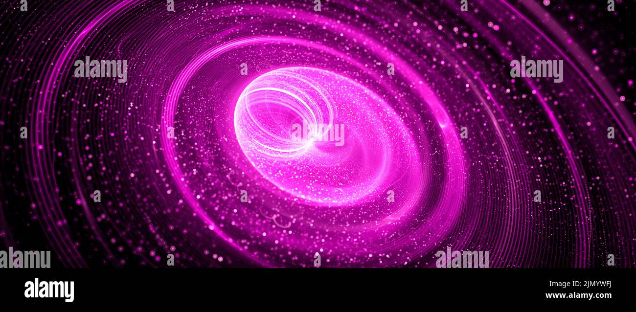 Pink glowing spinning spreader, computer generated abstract widescreen background, 3D rendering Stock Photo