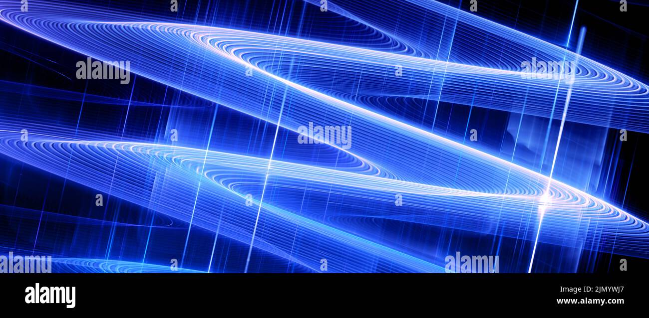 Blue glowing new technology rippled waves in space, computer generated abstract background, 3d rendering Stock Photo