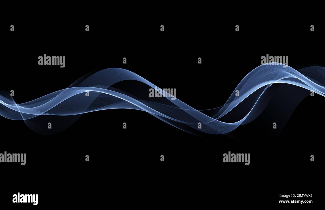 Transparent blue wave flow. Blue smoke effect on black background ...