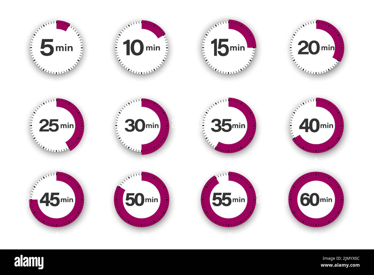 Set of timers. 5, 10, 15, 20, 25, 30, 35, 40, 45, 50, 55, and 60