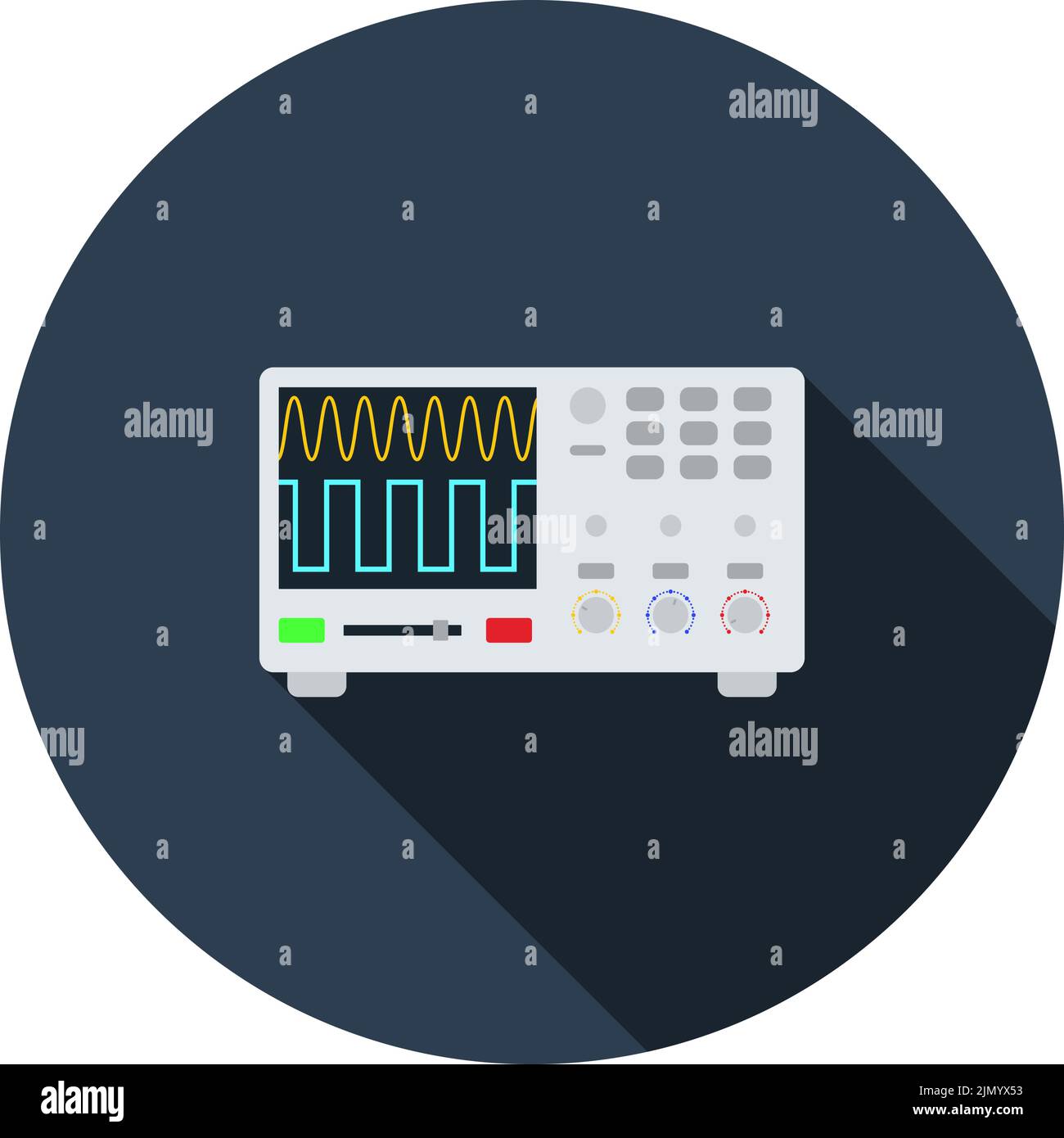 Oscilloscope Icon. Flat Circle Stencil Design With Long Shadow. Vector
