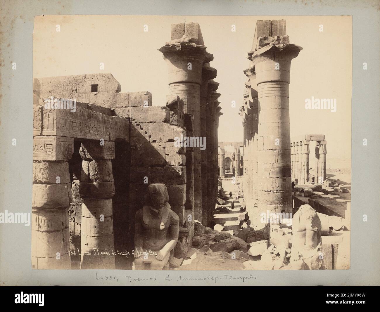 Sebah Jean Pascal (1823-1890), Dromos of the Amenhotep Temple, Luxor (without Dat.): View into the column, in the foreground. Photo on cardboard, 24.4 x 32.4 cm (including scan edges) Stock Photo
