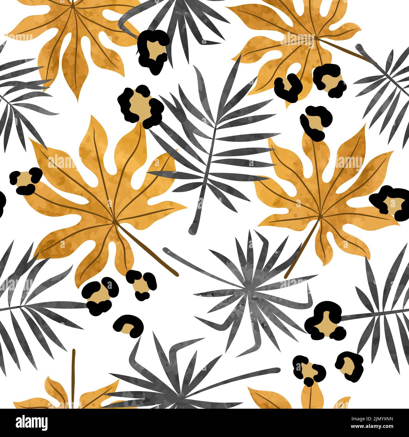 Seamless abstract tropic pattern with palm leaves and leopard print ...