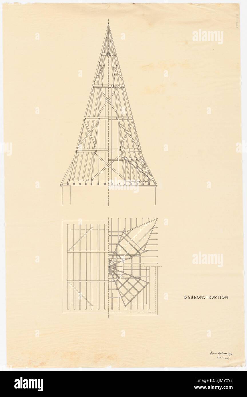 Böhmer Franz (1907-1943), construction construction (1925-1925): roof structure of a tower. Ink on transparent, 102.6 x 68.2 cm (including scan edges) Stock Photo