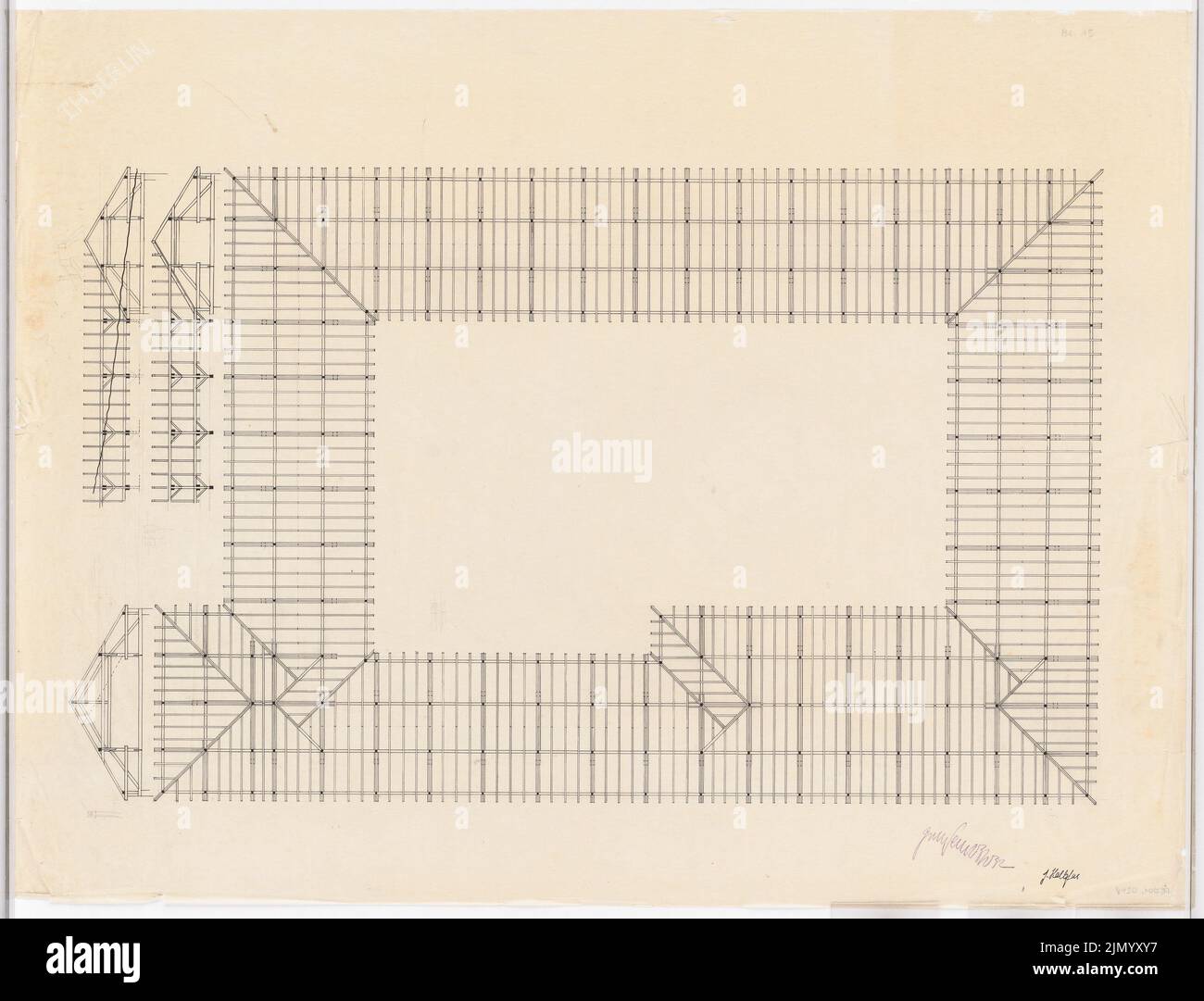 Böhmer Franz (1907-1943), construction construction (1925-1925): roof structure. Ink on transparent, 73.4 x 96.1 cm (including scan edges) Stock Photo