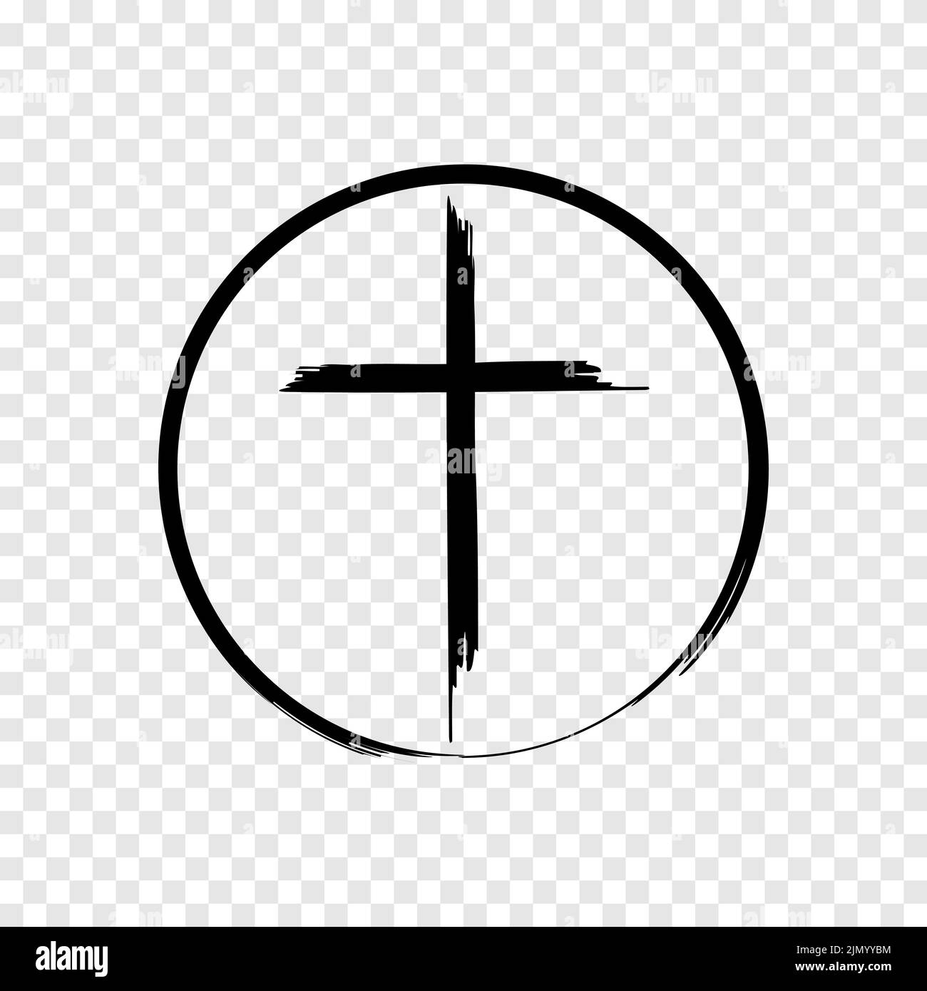 Cross icon in circle brush style Stock Vector