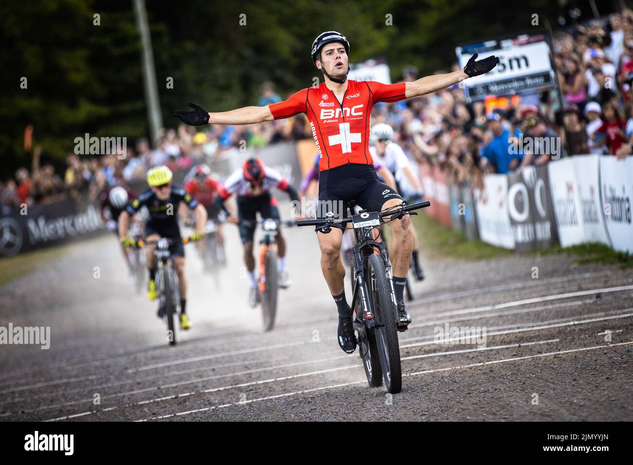 Filippo Colombo of Switzerland in action during the Mercedes Benz UCI Mountain Bike World Cup in Mont-Sainte-Anne, Canada, August 5, 2022. (CTK Photo/ Stock Photo