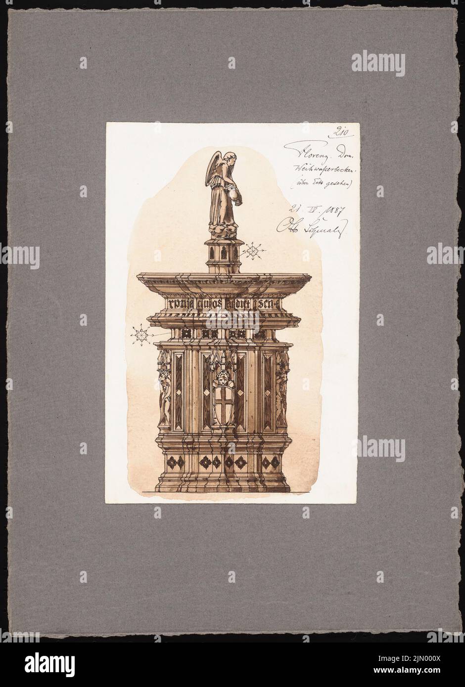 Schmalz Otto (1861-1915), travel sketches from Italy (April 21, 1887): Florence: Cathedral (View holy water basin). Tusche watercolor on paper, 43.1 x 31.1 cm (including scan edges) Stock Photo