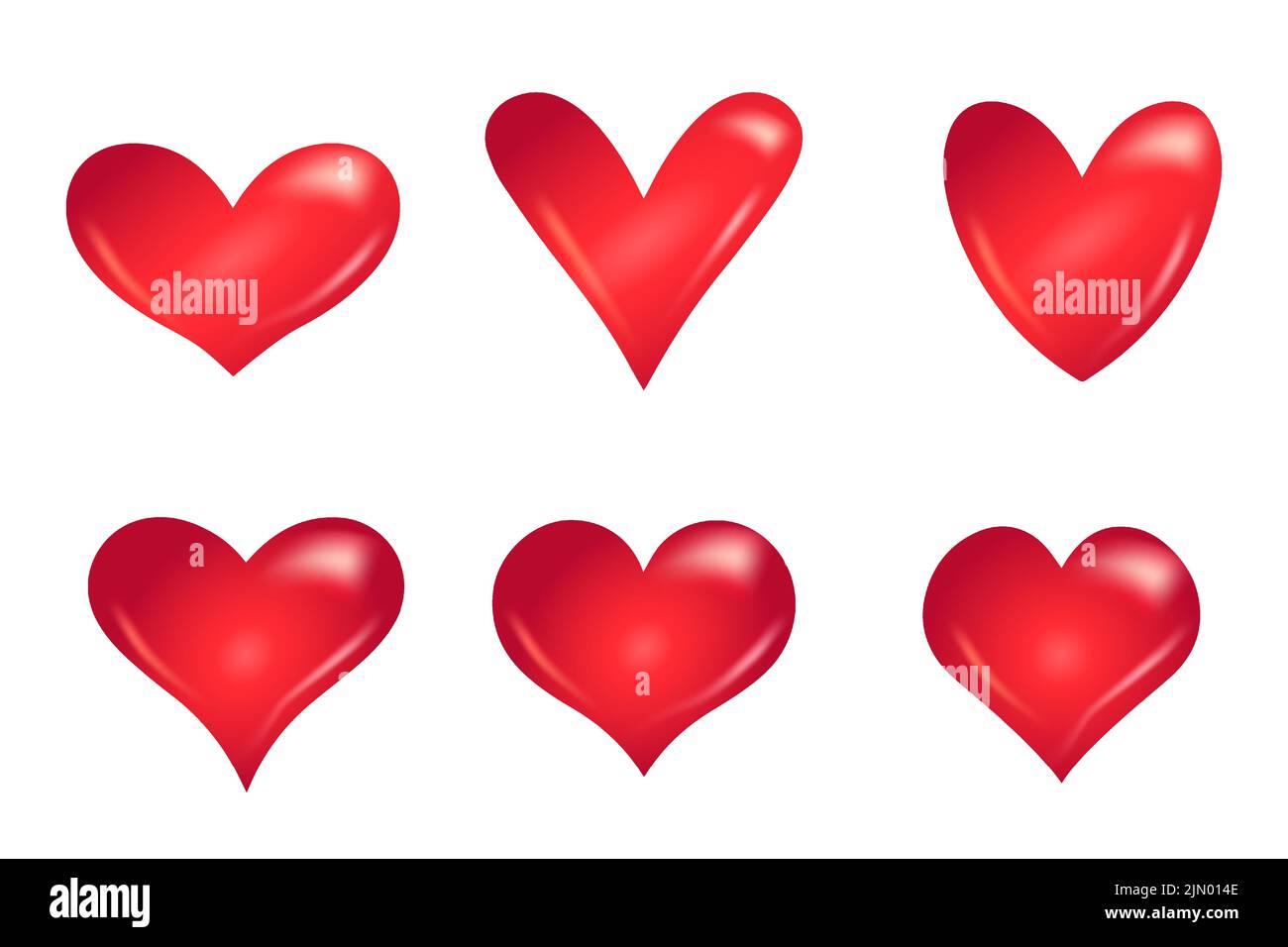 Red hearts. Realistic 3d design. Wedding decor vector set. Isolated ...