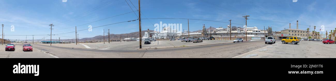 Trona, USA - May 22, 2022: view to village of Trona in the Mojave desert. In former times a lot of mining people worked in Trona, nowadays the populat Stock Photo