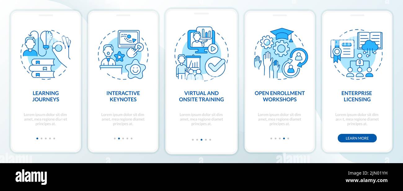 Enhancing learning experience blue onboarding mobile app screen Stock Vector