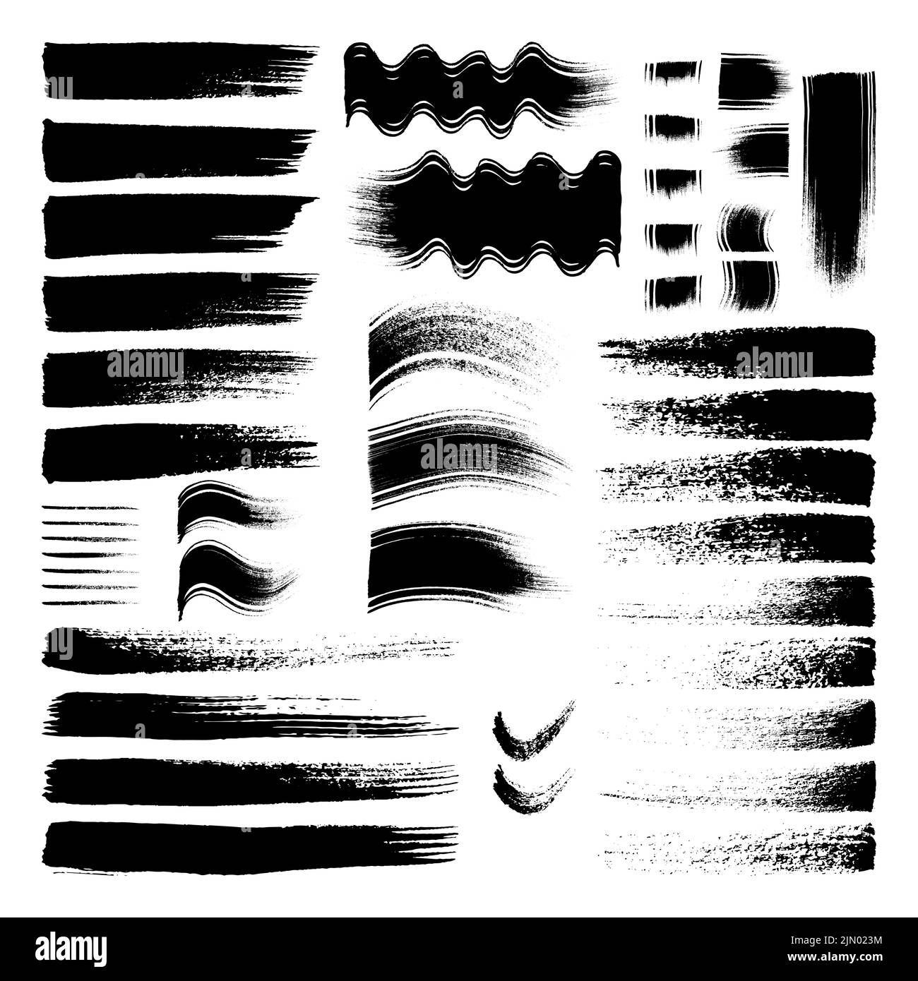 Black ink vector brush strokes set. Vector paintbrush set of illustrations. Dirty grunge