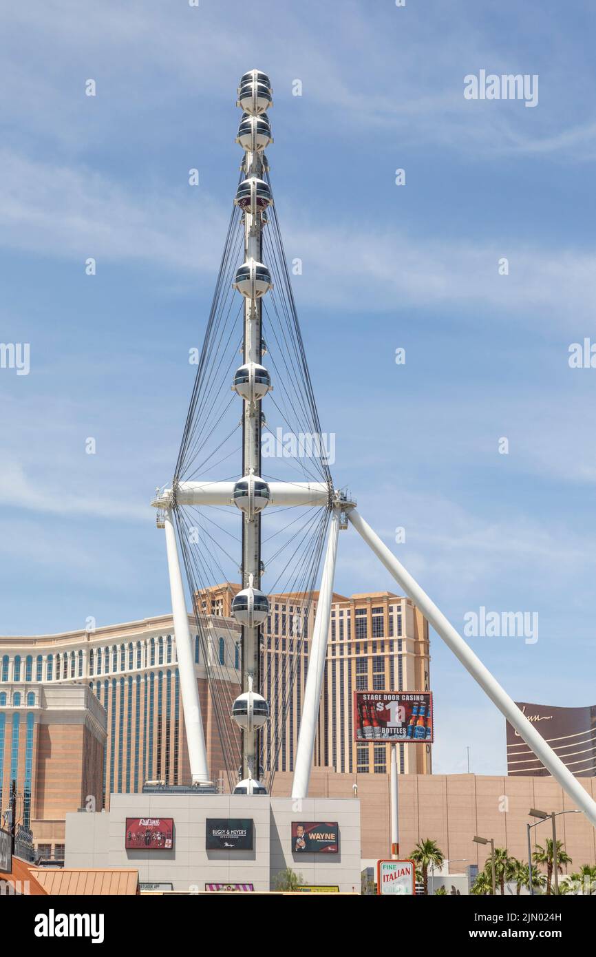 Las Vegas, USA - May 23, 2022: view to high roller ferries wheel in Las Vegas. It is the worlds largest observation wheel. Stock Photo