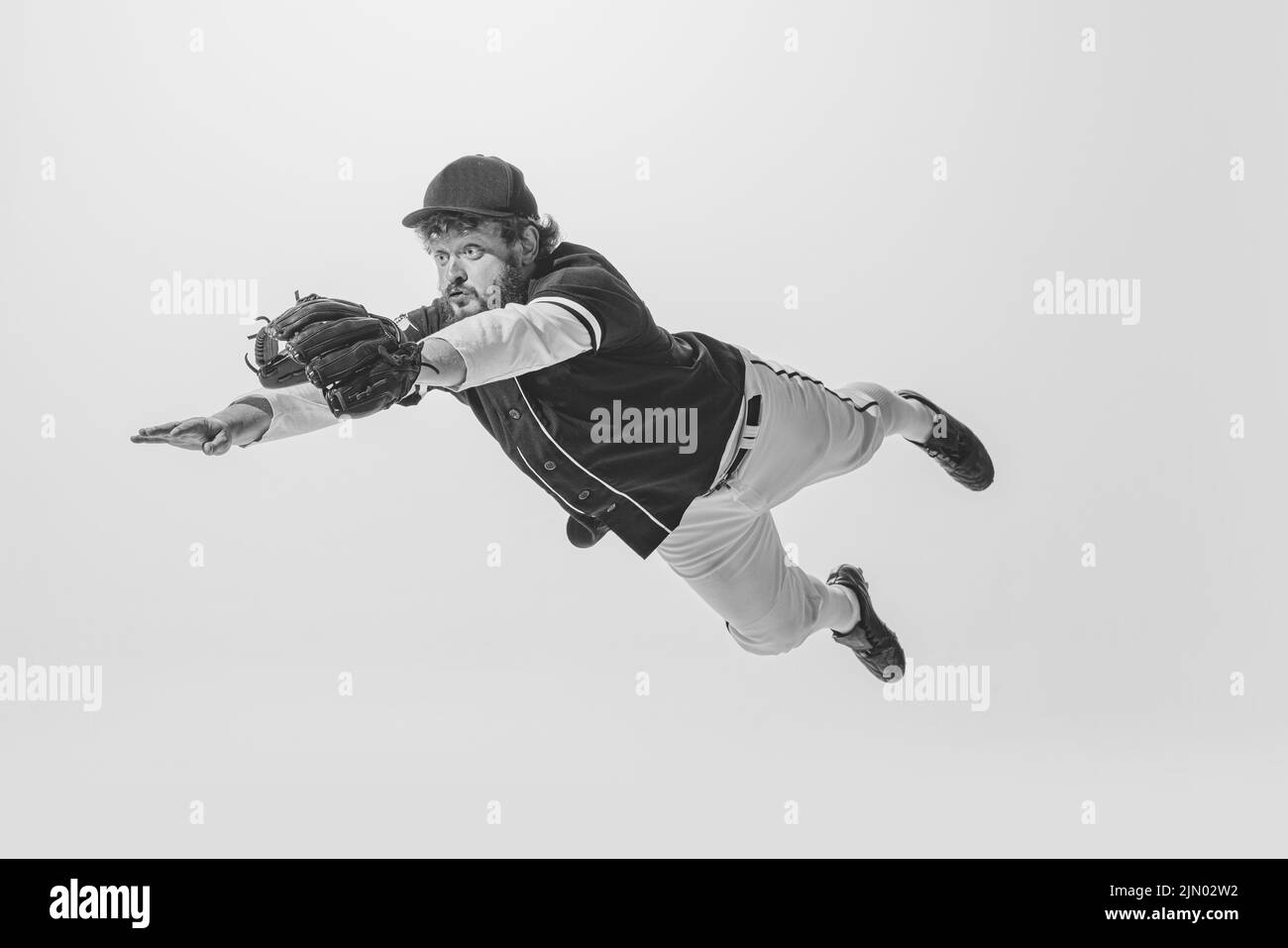 Monochrome portrait of male baseball player wearing retro sports