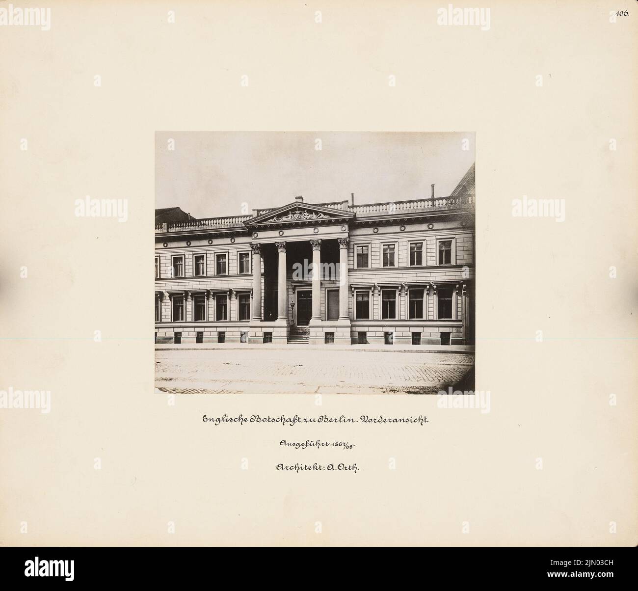 Orth August (1828-1901), English embassy (formerly Palais Strousberg) in Berlin (1867-1868): front view of the completed building. Photo on cardboard, 33.5 x 39.1 cm (including scan edges) Orth August  (1828-1901): Englische Botschaft (früher Palais Strousberg), Berlin Stock Photo