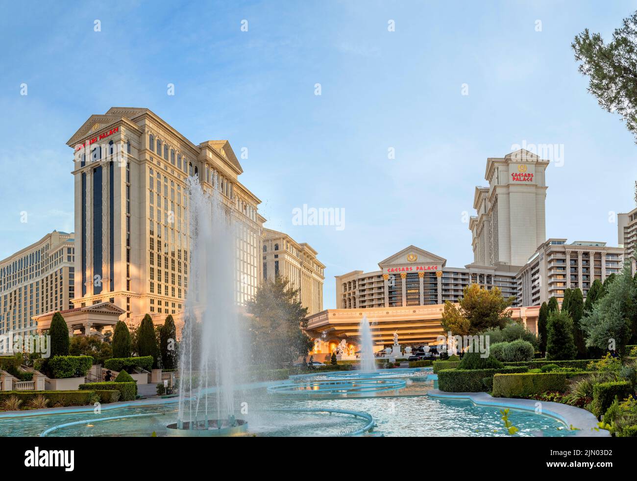 Las Vegas, USA - May 23, 2022:  view in dawn to the water fountains show at the Bellagio in Las Vegas, USA. Stock Photo