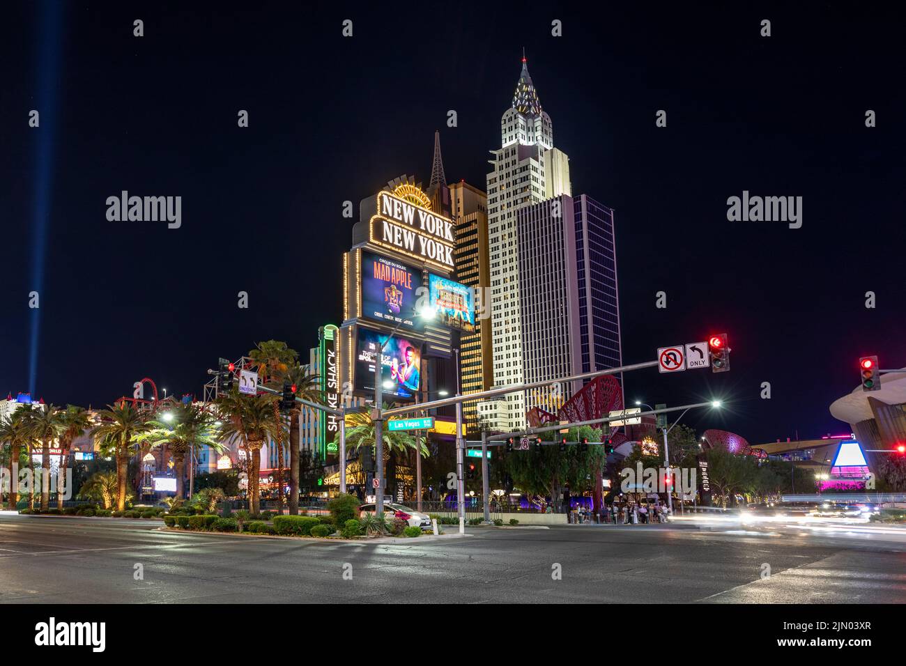 Las Vegas, USA - May 23, 2022:   New York-New York located on the Las Vegas Strip in Las Vegas by night with neon light. Stock Photo
