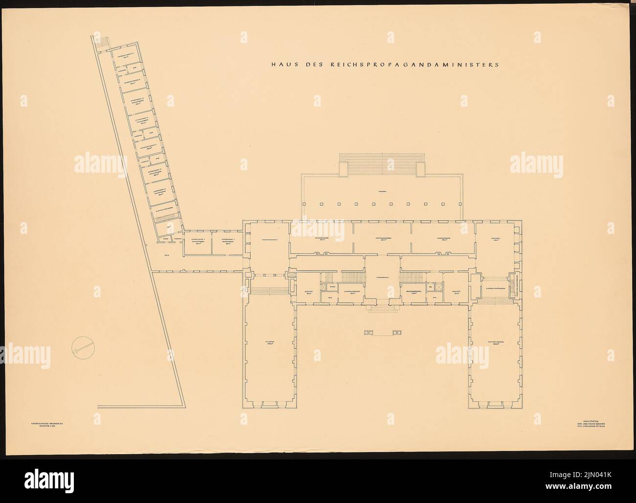 Böhmer Franz (1907-1943), House of the Reich Propaganda Minister Joseph Göbbels in Berlin-Mitte (without dat.): Grundriss Earth floor 1: 100. Light break on the cardboard, 102.5 x 142 cm (including scan edges) Böhmer & Petrich : Haus des Reichspropagandaministers Joseph Göbbels, Berlin-Mitte Stock Photo