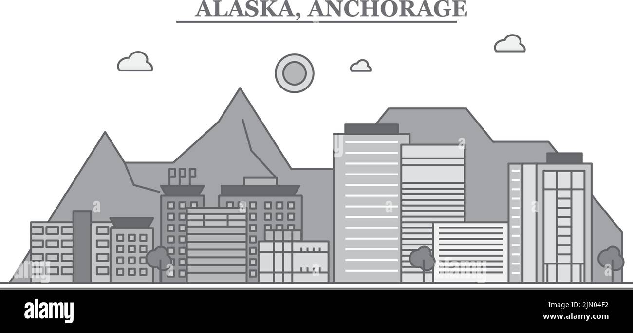United States, Anchorage city skyline isolated vector illustration, icons Stock Vector