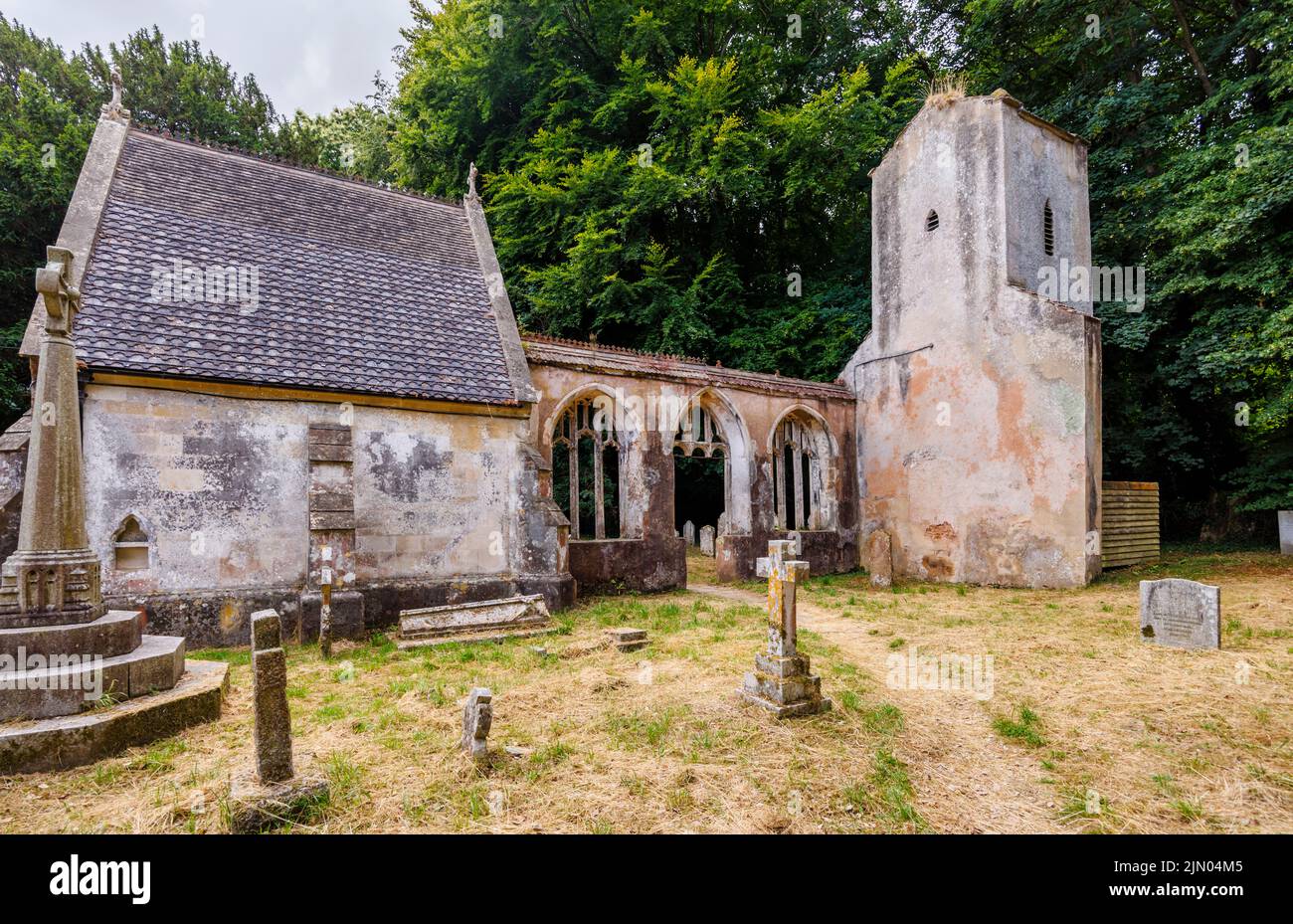 Old ruins within St Mary's Church in Bicton Park Botanic Gardens near East Budleigh in East Devon, south-west England Stock Photo