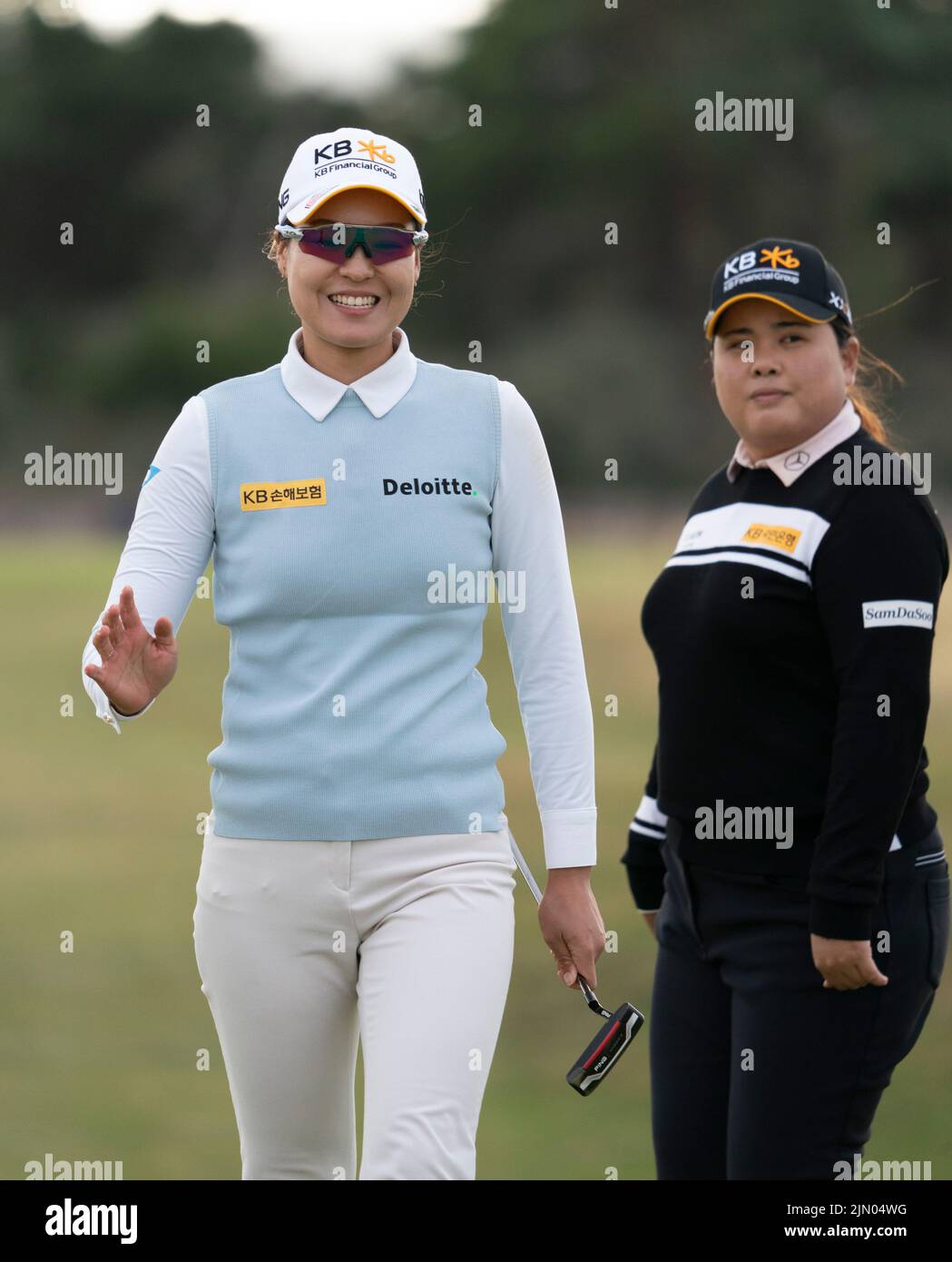 Gullane, Scotland, UK. 7th August 2022. Final  round of the AIG Women’s Open golf championship at Muirfield in Gullane, East Lothian. Pic; Chun In Gee reacts after missing birdie putt on the 16th green.  Iain Masterton/Alamy Live News Stock Photo