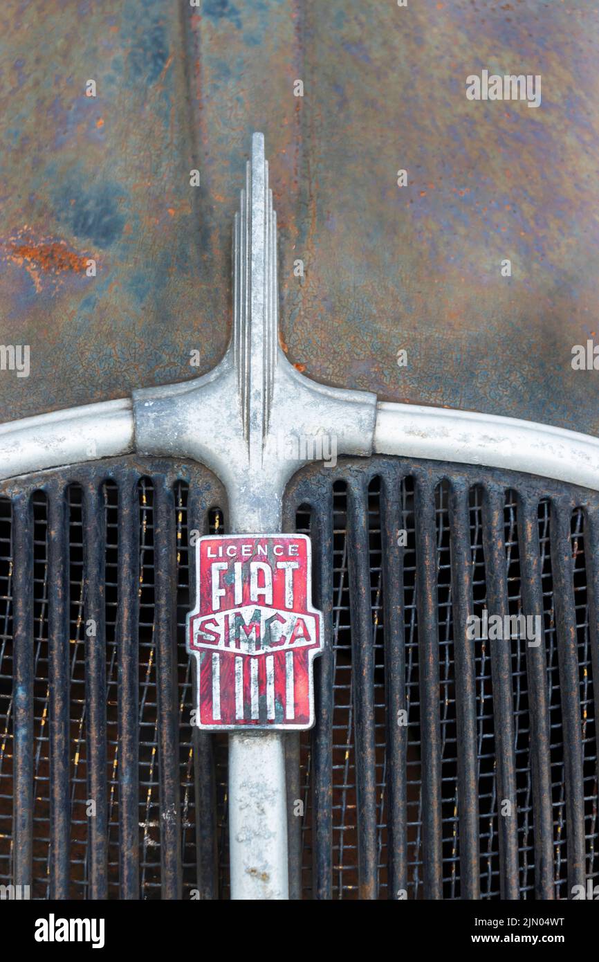 close up of bonnet badge and grille1930s vintage Simca 5 based on the ...