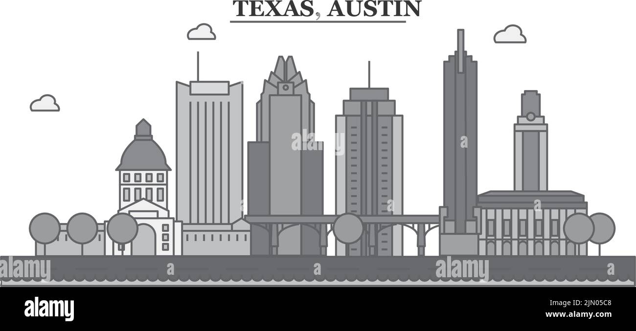 United States, Austin city skyline isolated vector illustration, icons Stock Vector