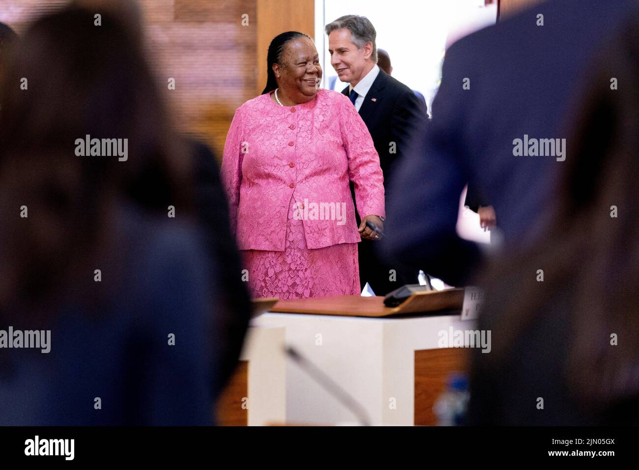 South Africa's Foreign Minister Naledi Pandor and U.S. Secretary of State Antony Blinken arrive at a strategic dialogue opening session meeting at the South African Department of International Relations and Cooperation in Pretoria, South Africa, August 8, 2022. Andrew Harnik/Pool via REUTERS Stock Photo