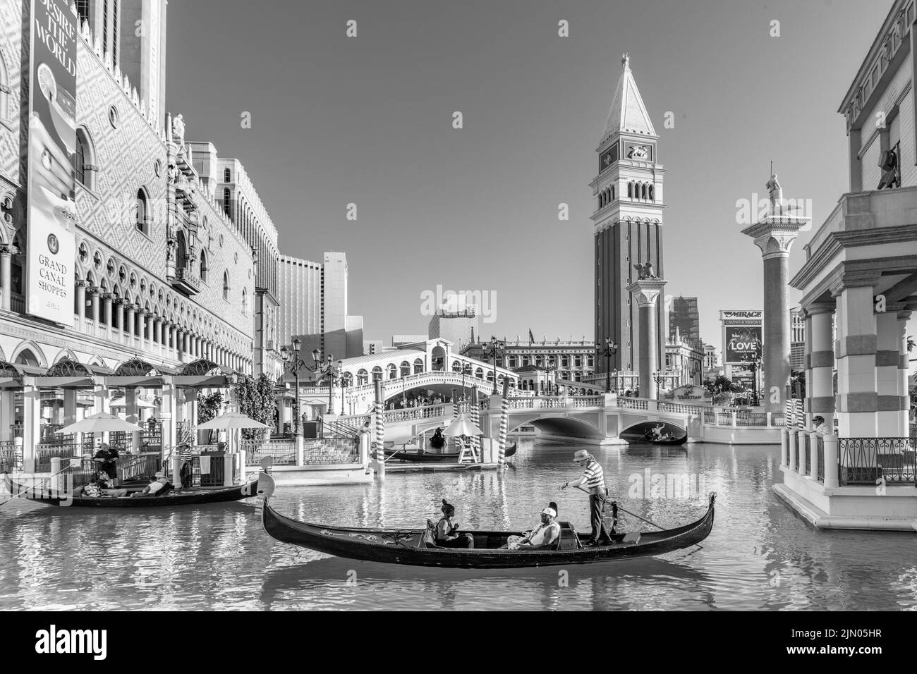 Las Vegas, USA - May 24, 2022: people enjoy a gondola ride at the Hotel and Casino The Venetian with singing gondoliers. Stock Photo