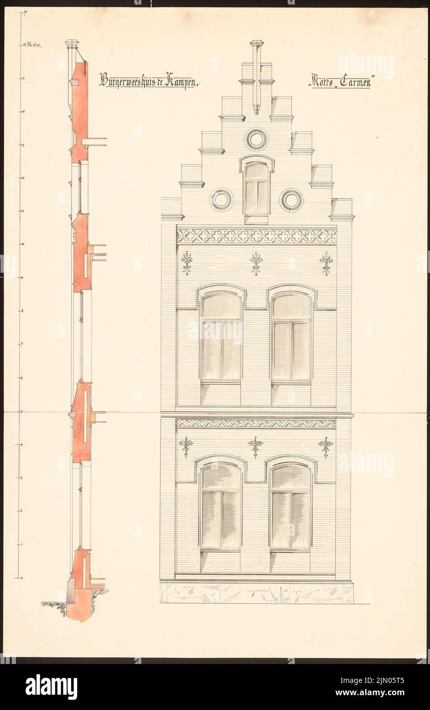 Klomp Johannes Franziskus (1865-1946), Burgerwershuis, Kampen (0-0): Cutting and cutting the facade. Tusche watercolor on the box, 99.5 x 64.4 cm (including scan edges) Klomp Johannes Franziskus  (1865-1946): Burgerwershuis, Kampen Stock Photo