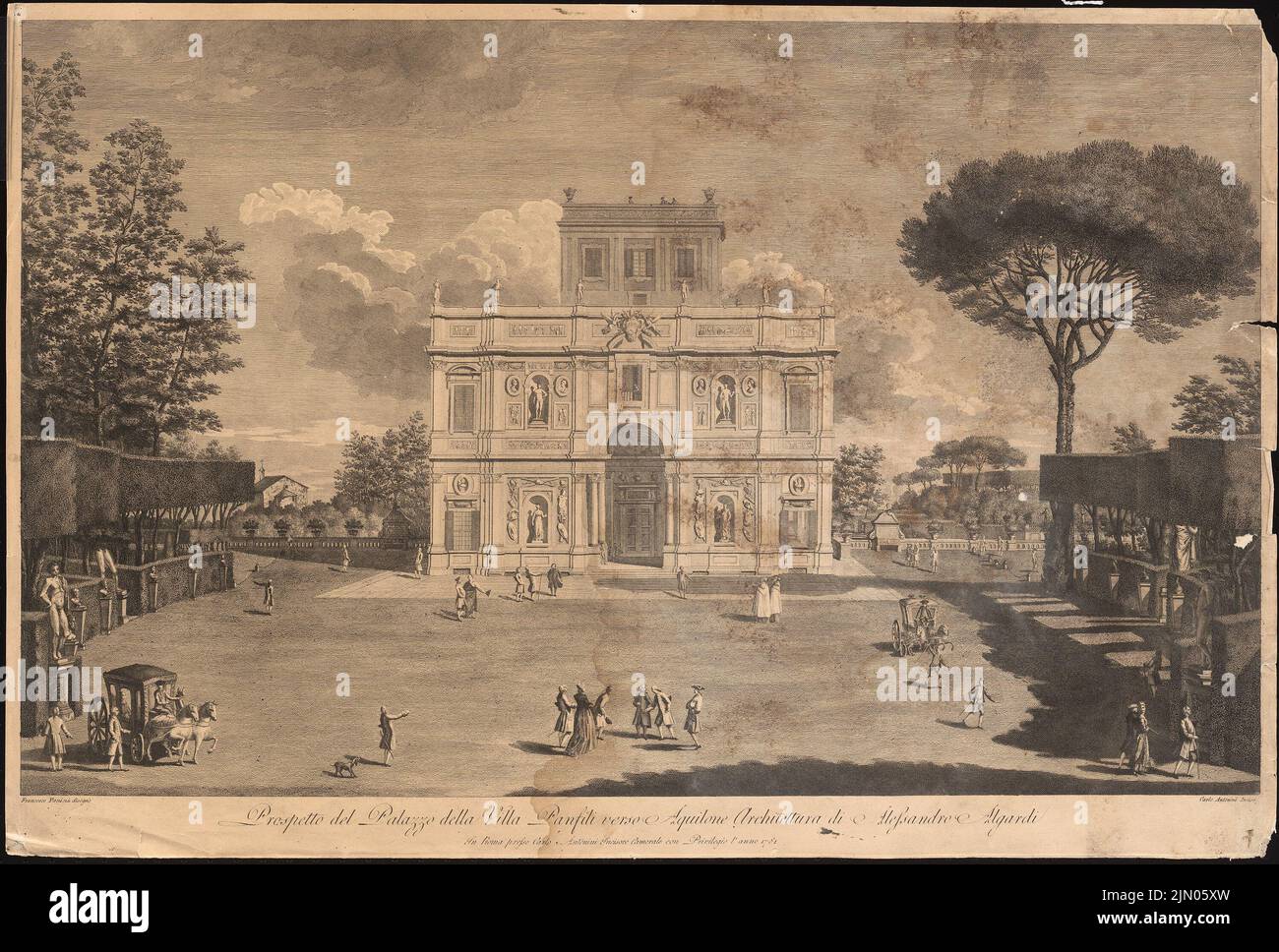 N.N., Villa Doria Pamphili, Rome (1781): View with the facade of Alessandro Algardi. Pressure on paper, 45.8 x 67.8 cm (including scan edges) N.N. : Villa Doria Pamphili, Rom Stock Photo