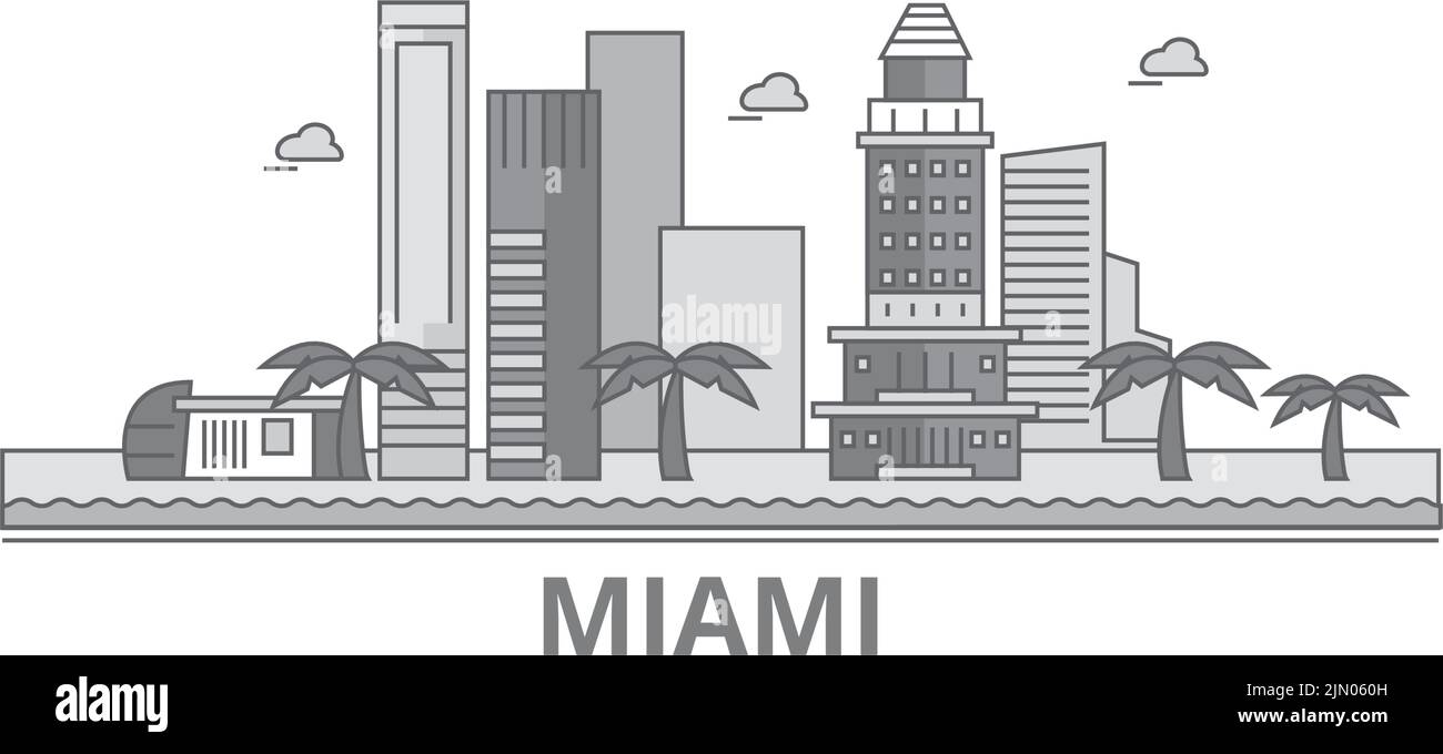 United States, Miami City city skyline isolated vector illustration, icons Stock Vector