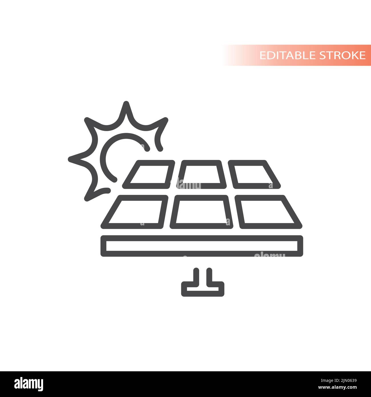 Solar photovoltaic panel line vector icon. Sun and cell photo-voltaic system outlined symbol. Stock Vector