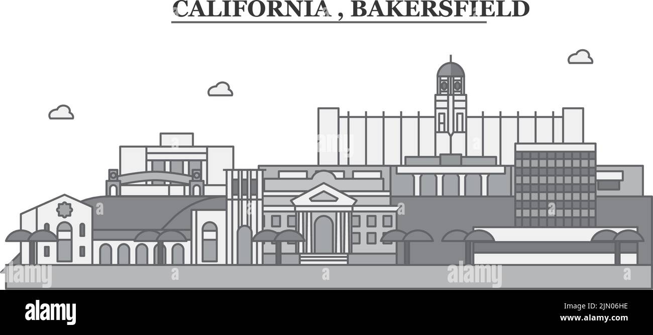 United States, Bakersfield city skyline isolated vector illustration, icons Stock Vector