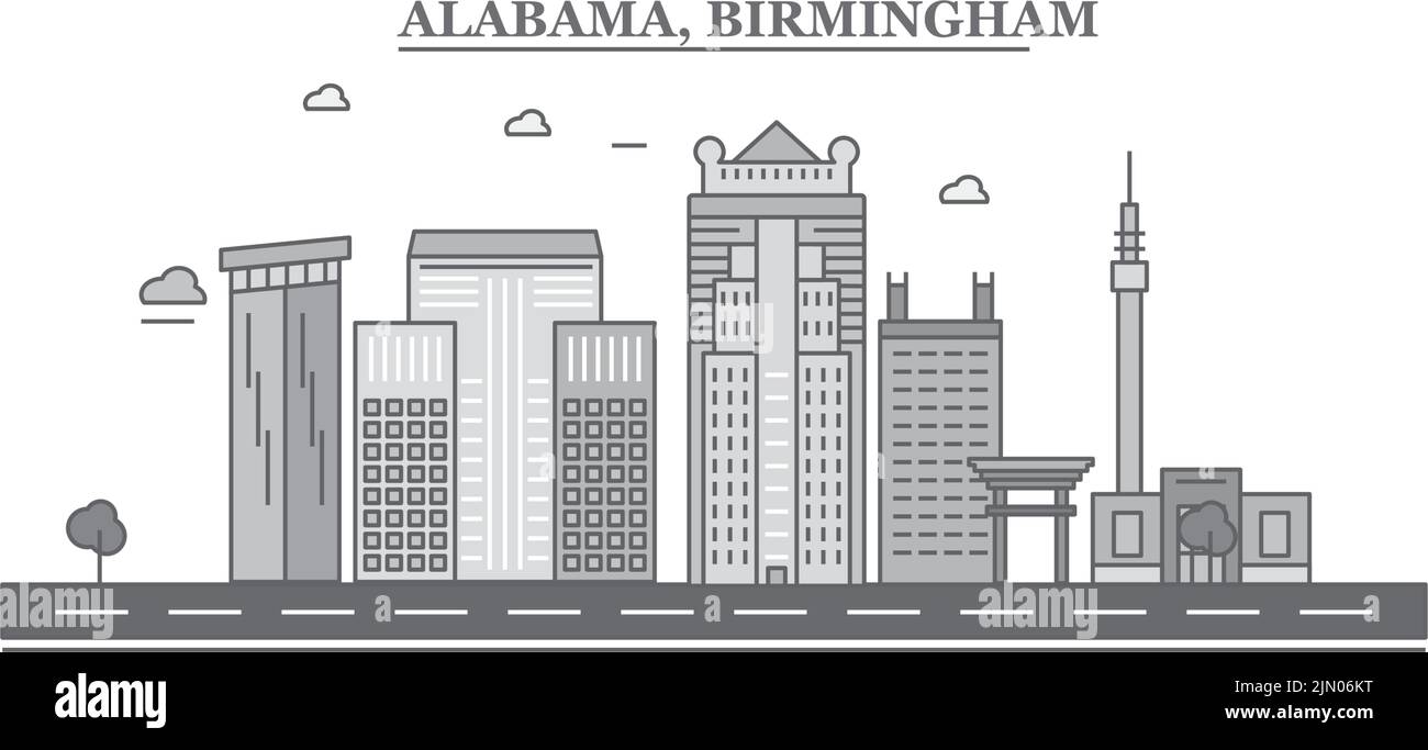 United States, Birmingham city skyline isolated vector illustration, icons Stock Vector