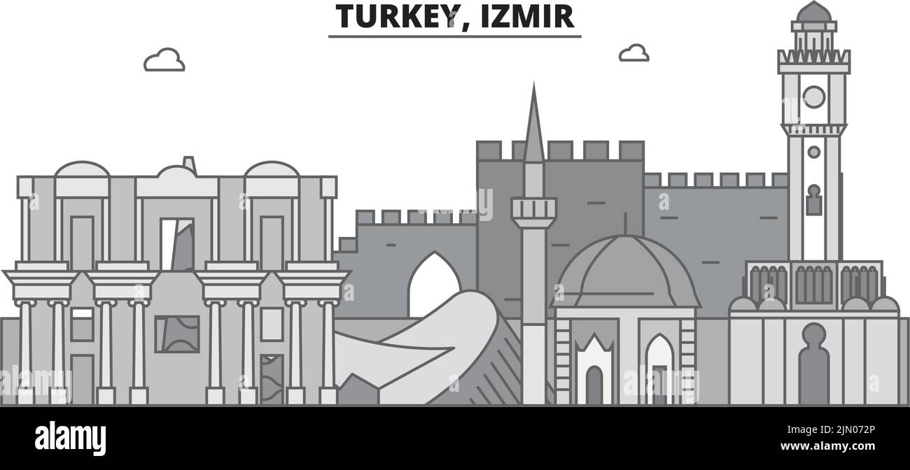 Turkey, Izmir city skyline isolated vector illustration, icons Stock Vector