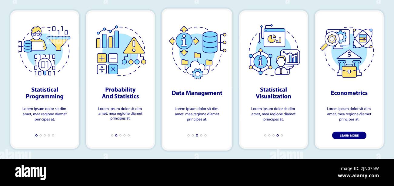 Data analyst skills onboarding mobile app screen Stock Vector