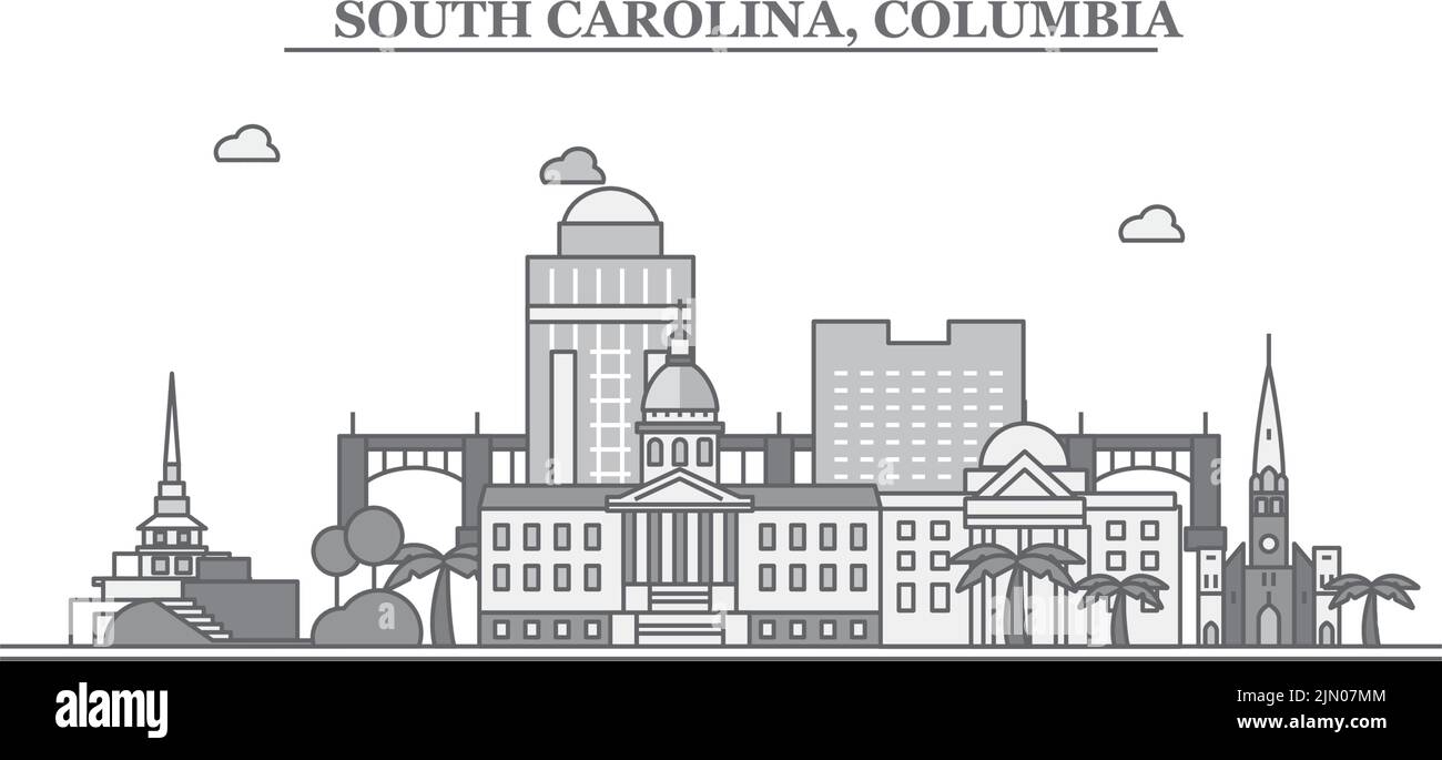 United States, Columbia city skyline isolated vector illustration, icons Stock Vector