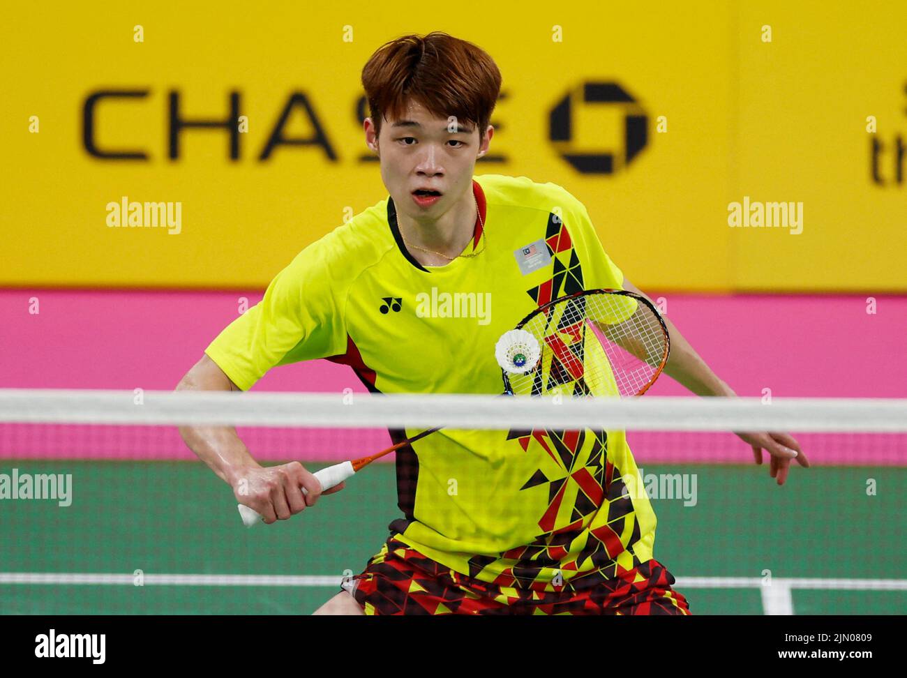 Commonwealth Games - Badminton - Men's Singles - Gold Medal Match - The NEC Hall 5, Birmingham, Britain - August 8, 2022 Malaysia's Tze Yong Ng in action REUTERS/Jason Cairnduff Stock Photo