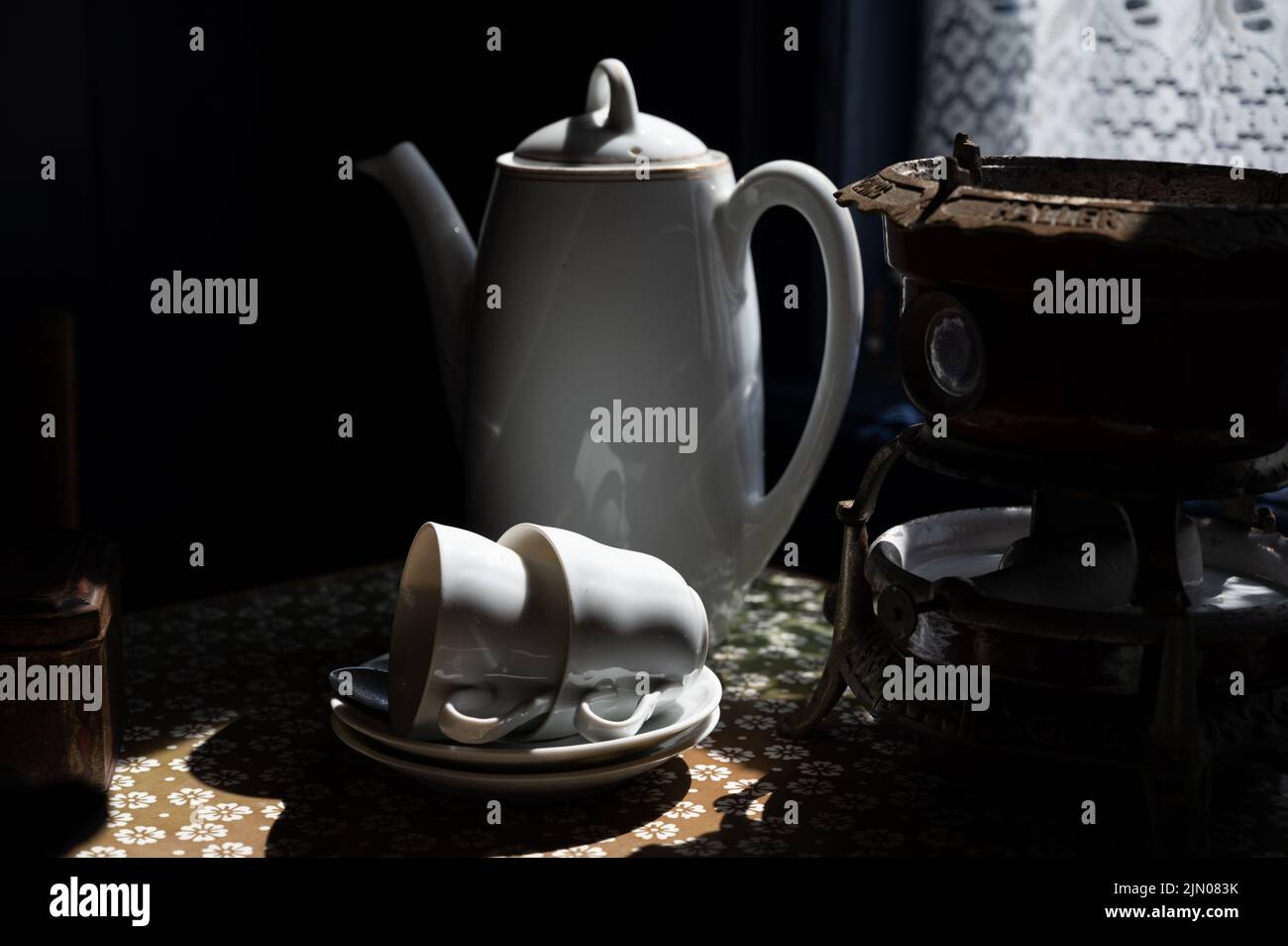 Old fashioned Dutch interior , tableware and room decoration in small