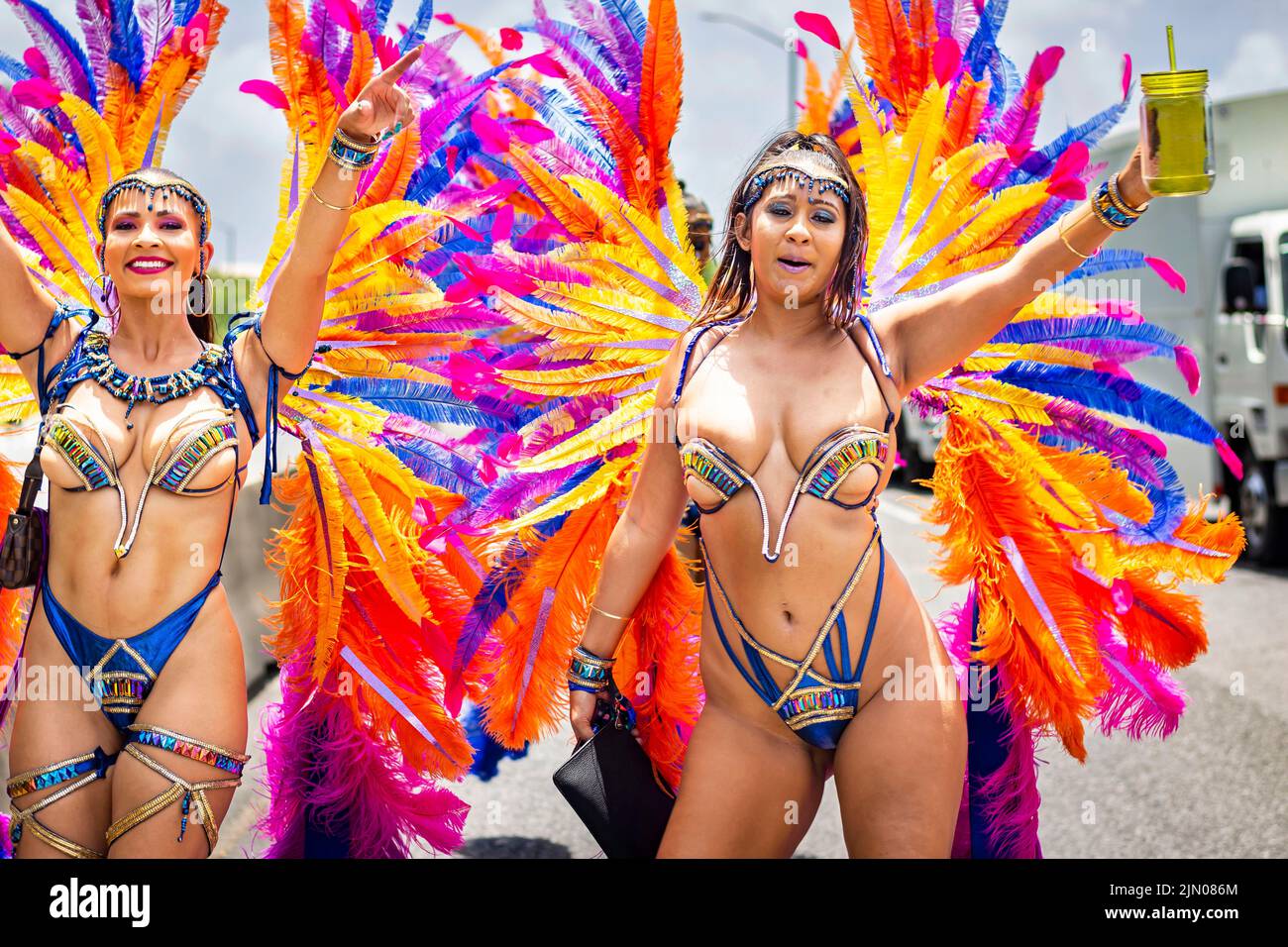 Grand Kadooment Day in Warrens; Barbados with beautiful women in